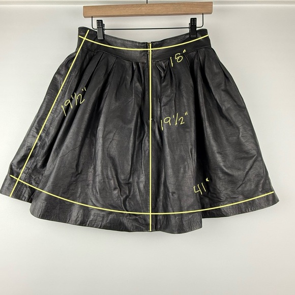 LeatherCult Vintage Leather Black Pleated A-Line Skirt w/ Gold YKK Zipper - M/L - Picture 8 of 8